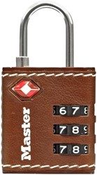 HANGSLOT MASTERLOCK 3-CIJFER COMBINATIE TSA 30MM BRUIN LEER