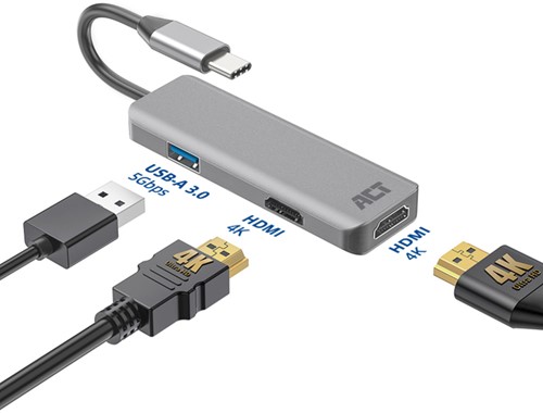 ADAPTER ACT USB-C 4K MULTIPORT VOOR 2 HDMI MONITOREN-1