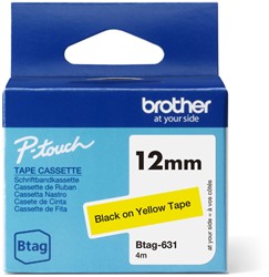 LABELTAPE BROTHER P-TOUCH BTAG-631 STANDAARD 12MM ZWART OP GEEL
