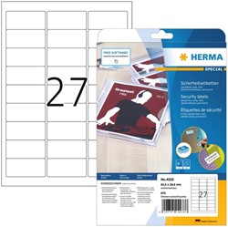 VEILIGHEIDSETIKET HERMA 4233 63.57X29.6MM WIT 675 STUKS