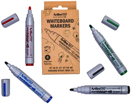 WHITEBOARDMARKER ARTLINE 517 DRY SAFE ECO ROND MEDIUM ASS 4 STUKS