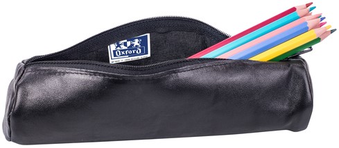 PENNENETUI OXFORD 22X6CM LEER ROND ZWART-3
