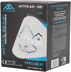 STOFMASKER ACTIVE GEAR MET VENTIEL FFP2 10 STUKS