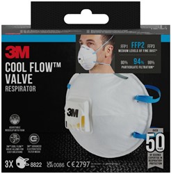 STOFMASKER 3M VOOR SCHUREN 8822 FFP2 MET VENTIEL 3 STUKS