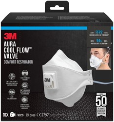 STOFMASKER 3M AURA VOOR SCHUREN 9322 FFP2 MET VENTIEL 10 STUKS