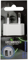 OPLADER GREEN MOUSE USB-C 1X EN USB-A 1X WIT BLISTERVERPAKKING