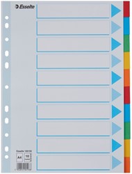 TABBLADEN ESSELTE STANDAARD A4 10-DELIG KARTON 11-RINGS MET VOORBLAD ASSORTI