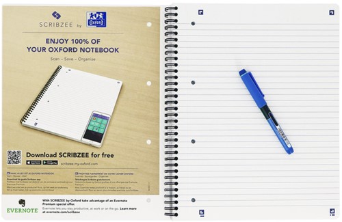 COLLEGEBLOK OXFORD A4+ LIJN 4-GAATS 180 PAGINA'S 80GR ZWART-2