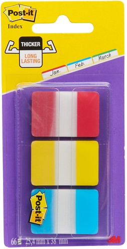 INDEXTABS POST-IT 686RYB 25.4X38.1MM STRONG BLAUW, ROOD, GEEL 66 TABS
