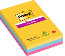 MEMOBLOK POST-IT 4690 SUPER STICKY 101X152MM LIJN CARNIVAL 3 STUKS
