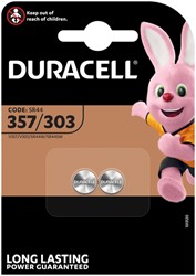 BATTERIJ DURACELL KNOOPCEL 2X357/303 ZILVER OXIDE Ø11,6MM 2 STUKS