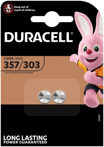 BATTERIJ DURACELL KNOOPCEL 2X357/303 ZILVER OXIDE Ø11,6MM 2 STUKS