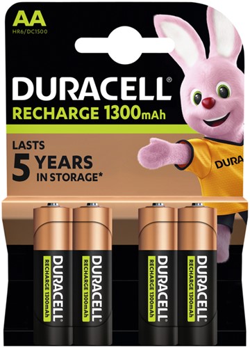BATTERIJ OPLAADBAAR DURACELL 4X AA 1300MAH PLUS