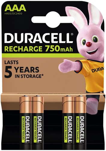 BATTERIJ OPLAADBAAR DURACELL 4X AAA 750MAH PLUS