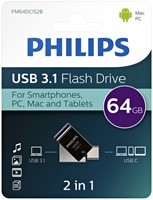 USB STICK 3.1 PHILIPS 2IN1 USB-C USB-A 64GB ZWART-2