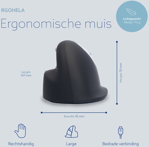 ERGONOMISCH MUIS R-GO HE BREAK DRAAD RECHTS L-3