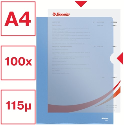 INSTEEKMAP L-MODEL ESSELTE STANDAARD A4 0.11MM PP BLAUW 100 STUKS-1