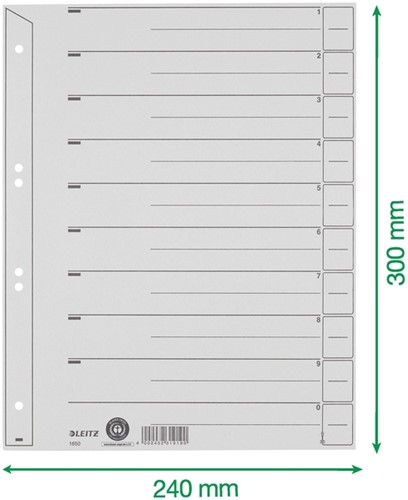 SCHEIDINGSBLADEN LEITZ A4 KARTON 200GR 6-GAATS GRIJS 100 STUKS-3
