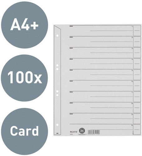SCHEIDINGSBLADEN LEITZ A4 KARTON 200GR 6-GAATS GRIJS 100 STUKS-4