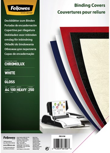 VOORBLAD FELLOWES A4 CHROMOLUX 250GR WIT 100 STUKS