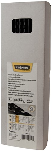 BINDRUG FELLOWES 8MM 21RINGS A4 ZWART 100 STUKS