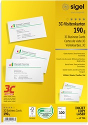 VISITEKAART SIGEL 85X55MM BLANCO 190GR  AFGERONDE HOEKEN WIT 100 STUKS