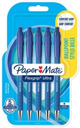 BALPEN PAPER MATE FLEXGRIP ULTRA MEDIUM BLAUW BLISTER À 5 STUKS