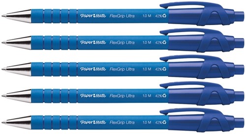 BALPEN PAPER MATE FLEXGRIP ULTRA MEDIUM BLAUW BLISTER À 5 STUKS-2