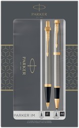 BALPEN EN ROLLERPEN PARKER IM BRUSHED METAL GT MEDIUM 2 STUKS
