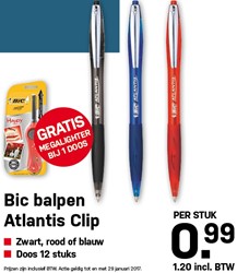 BALPEN BIC ATLANTIS SOFT METALEN CLIP CLIC MEDIUM BLAUW