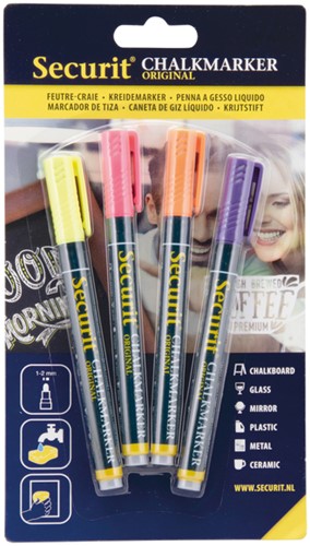 KRIJTSTIFT SECURIT SMA-100 ROND 1-2MM GEEL/ORANJE/ROZE/PAARS BLISTER À 4 STUKS