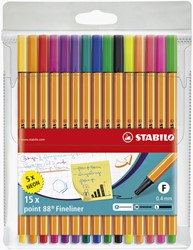 FINELINER STABILO POINT 88/15 FIJN ASSORTI ETUI À 15 STUKS