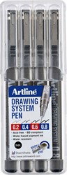 FINELINER ARTLINE TECHNISCH ETUI MET 0.2-0.4-0.6-0.8MM ZWART