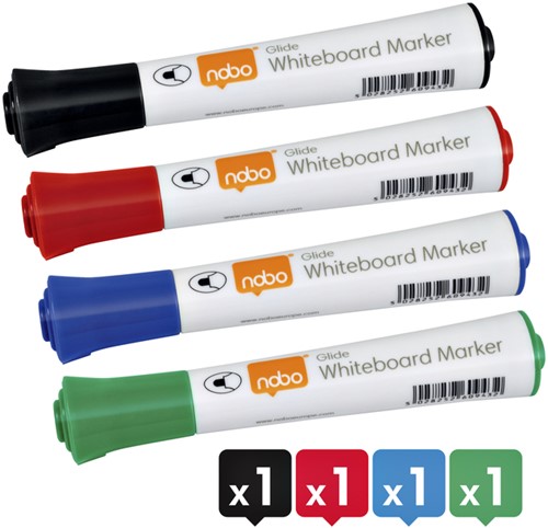 WHITEBOARDMARKER NOBO GLIDE ROND ASSORTI 3MM 4ST-2