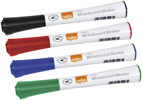 WHITEBOARDMARKER NOBO GLIDE ROND ASSORTI 1MM 4ST