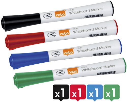 WHITEBOARDMARKER NOBO GLIDE ROND ASSORTI 1MM 4ST-2