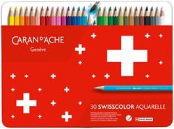 KLEURPOTLODEN CARAN D'ACHE SWISSCOLOR AQUAREL 30 STUKS ASSORTI