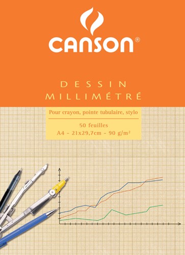 MILLIMETERPAPIER CANSON BRUINGEEL BEDRUKT 50VEL 90GR A4 WIT