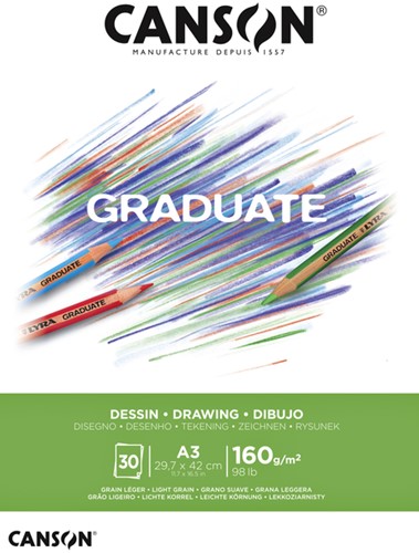 TEKENPAPIER CANSON GRADUATE DRAWING 30VEL 160GR A3 HELDERWIT