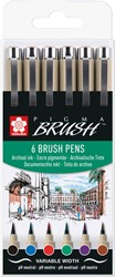 BRUSHPEN SAKURA PIGMA BRUSH SET À 6 STUKS ZWART