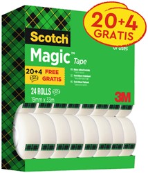 PLAKBAND SCOTCH MAGIC 810 19MMX33M ONZICHTBAAR MAT 20+4 GRATIS