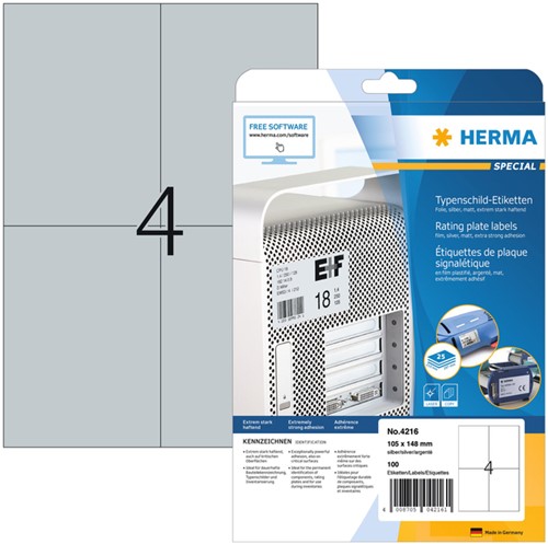 ETIKET HERMA 4216 105X148MM WEERBESTENDIG ZILVER 100 STUKS