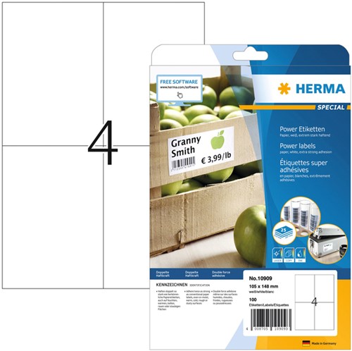 ETIKET HERMA POWER 10909 105X148MM WIT 100 STUKS