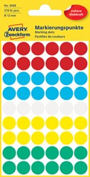 ETIKET AVERY 3088 ROND 12MM ASSORTI 270 STUKS