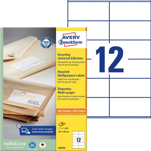 ETIKET AVERY LR3424 105X48MM RECYCLED WIT 1200 STUKS-2
