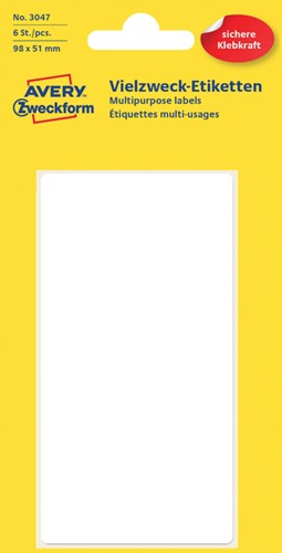 ETIKET AVERY 3047 98X51MM WIT 6 STUKS
