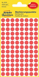 ETIKET AVERY 3010 ROND 8MM ROOD 416 STUKS
