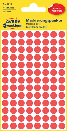 ETIKET AVERY 3010 ROND 8MM ROOD 416 STUKS