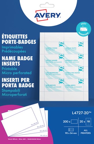 BADGEKAART AVERY L4727-20 54X90MM MICROPERFORATIE 20 VEL