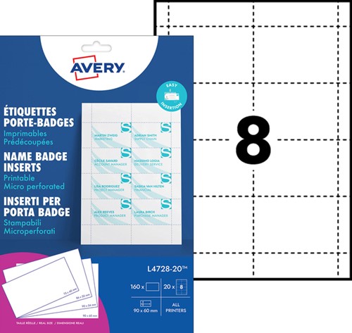 BADGEKAART AVERY L4728-20 60X90MM MICROPERFORATIE 20 VEL-2